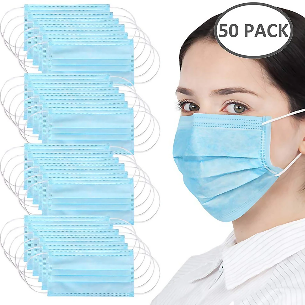 

50pcs Face Mouth Anti-Pollution Mask Disposable Protect 3 Layers Filter Dustproof Earloop Non Woven Mouth Masks Fast Shipping