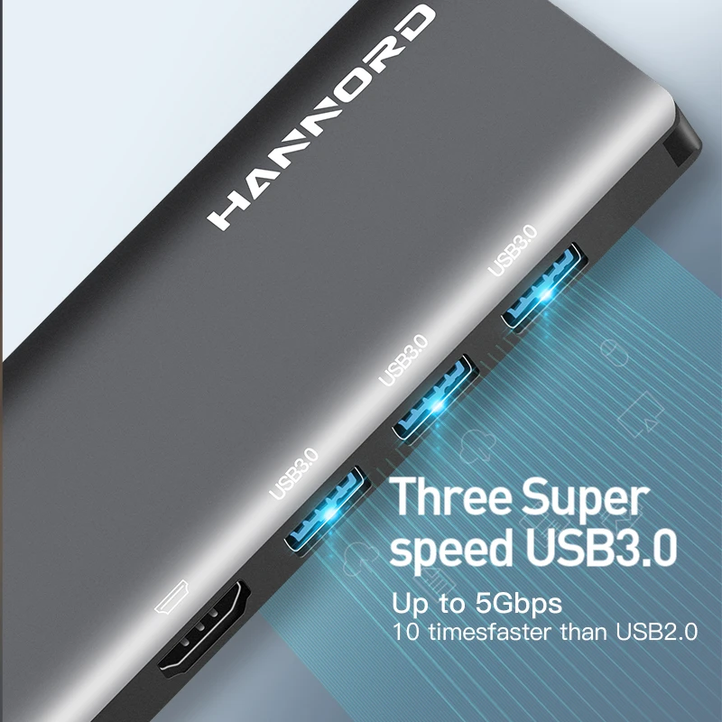 Док станция Hannord для MacBook Pro USB 3 0 HDMI RJ45|USB-хабы| |