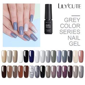 

LILYCUTE 7ml Nail Gel Polish Grey Glitter Series UV Gel Nail Soak off UV Gel Nail Art Design Colorful Nail Gel Varnish