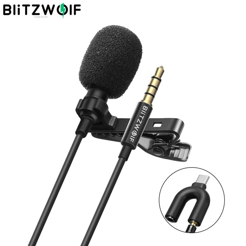 BlitzWolf-Mini BW-CM1 omnidireccional Lavalier de 3,5 MM, micrófono cardioide, HiFi, reducción de ruido de sonido, para cámara OSMO DJI