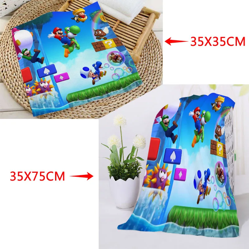 35x35 см, 35x75 см, полотенца на заказ с принтом Super Mario Bros, квадратные полотенца из микрофибры, впитывающие сушки, банные полотенца, мочалка