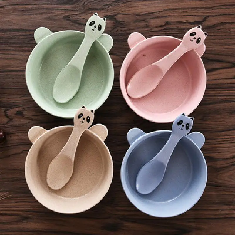 

Wheat Straw Cartoon Panda Wan Shao Baby Tableware Set Baby Job Food Supplement Plate Children Anti-scald Resistant supplies