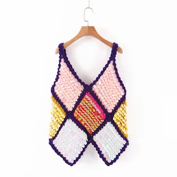 

women sling sequined sweater vest 2019 fashion ladies colorful asymmetrical V-neck tops female autumn stylish chic wasitcoat