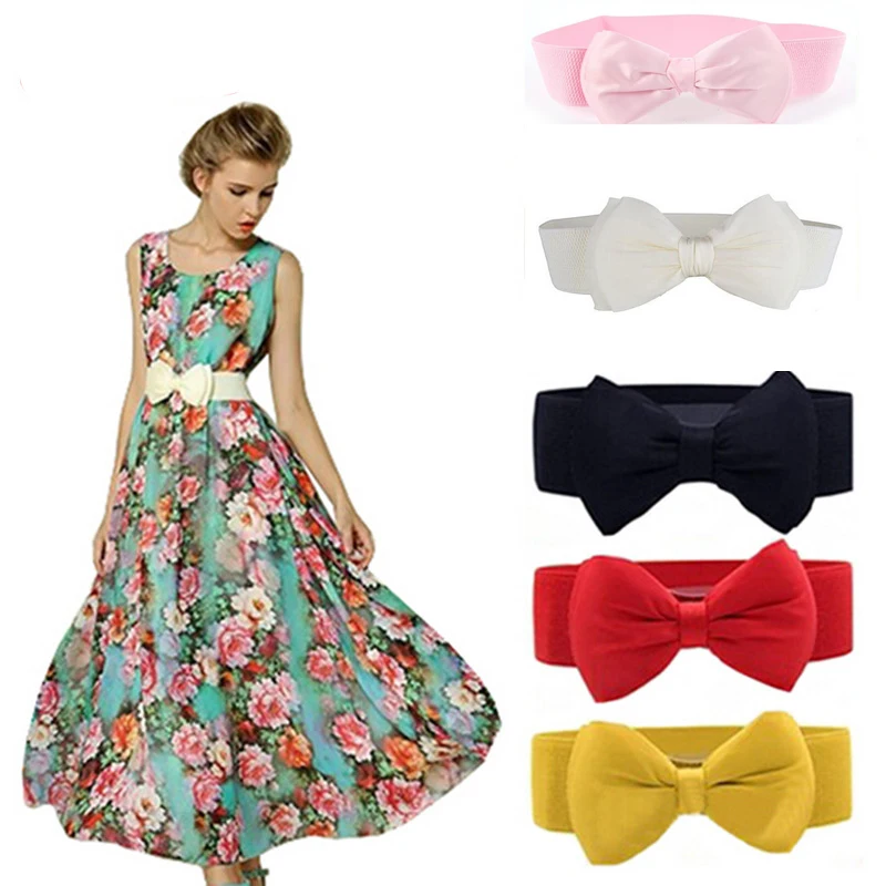 

1Pc Fashion Women Wide Elastic Belt Bow Belts All-match Wide Stretch Waist Elastic Cummerbund Clothing Accessories