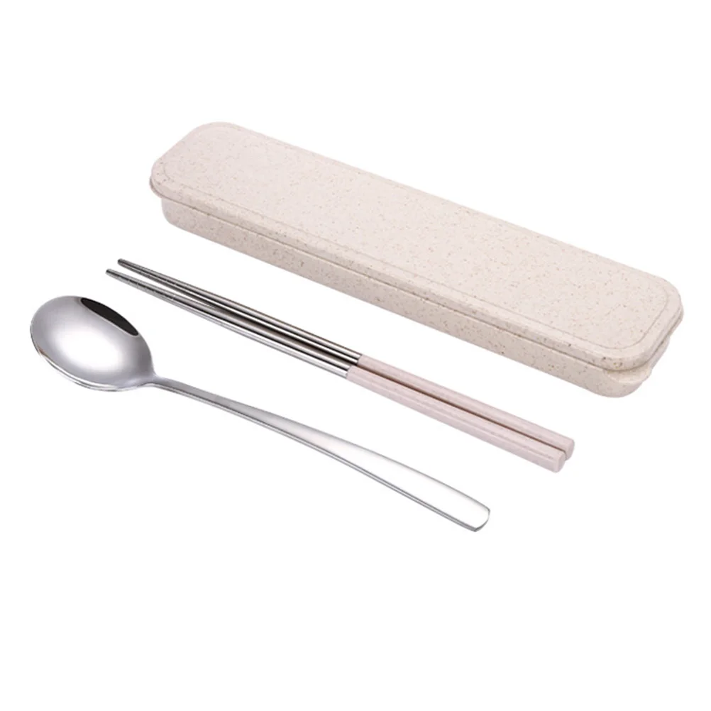 Size L Beige 1 Set of Kitchen Utensils 304 Stainless Steel Flatware Set Portable Outdoor Travel Tableware Set for Camping Home - Цвет: Size L Beige