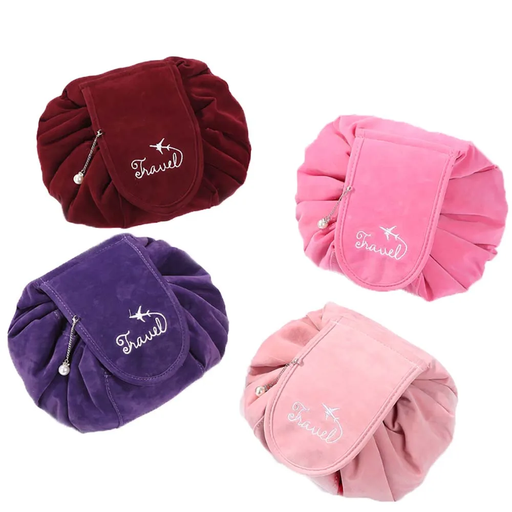 Drawstring Cosmetic Bag Corduroy Make Up Bag Korean Style Fashion Travel Storage Washable Foldable Pouch Toiletry Beauty Kit Box