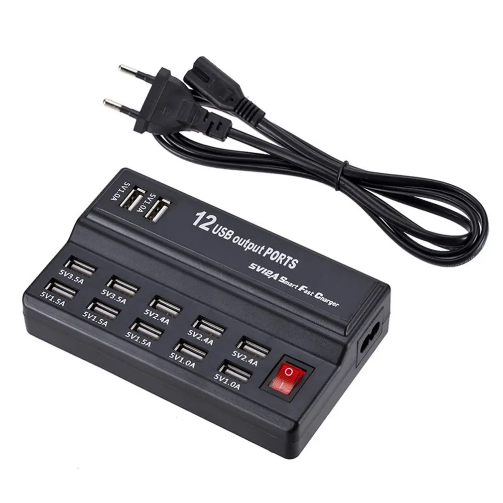 

10 Ports USB Hub AC To DC USB Charger 5V 12A Home Travel Fast Charger Multi-functional AC Power Adapter For Tablet Smartphone