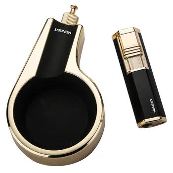 

Honest Combination Set Of Ashtray And Lighter High-end Zinc Alloy Cigarette Ashtray Double Flame Lighter Smoking Accessories