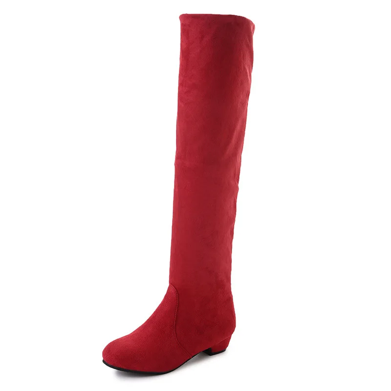 Г. Узкие сапоги пикантные замшевые женские зимние сапоги выше колена женские модные зимние сапоги до бедра женская обувь, botas mujer - Цвет: Красный