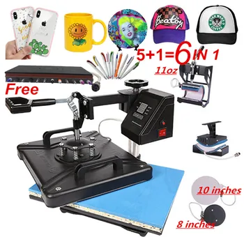 

30*38CM 5 in 1 Combo Heat Press Machine Sublimation Printer 2D Thermal Transfer Cloth Cap Mug Plate Pen T-shirt Printing Machine