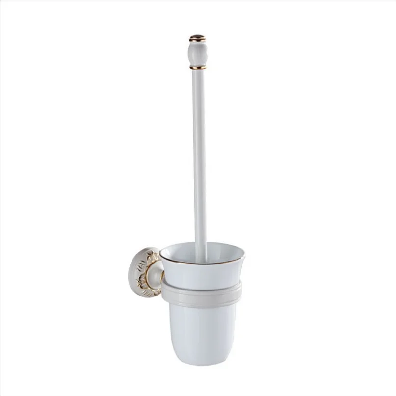 European Space Aluminum Gold Pattern Toilet Brush Holder Ceramic Cup Set White Baking Paint Bathroom Hardware | Обустройство дома