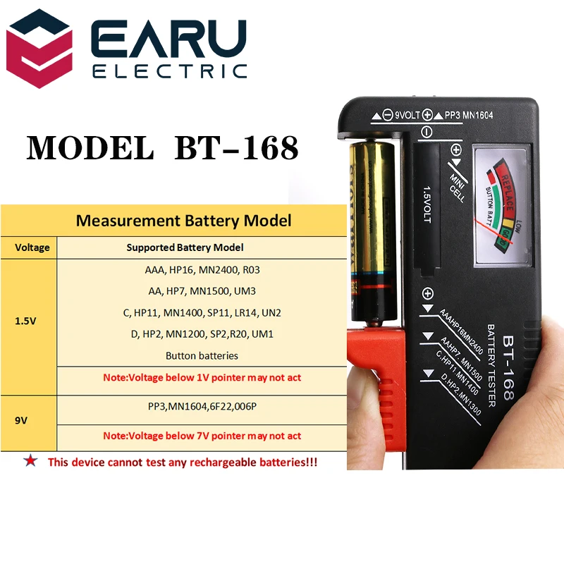 BT-168 AA/AAA/C/D/9V/1.5V baterie uniwersalna komórka przycisku bateria kodowany kolorami miernik wskazuje próbnik napięcia sprawdzanie BT168 moc