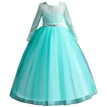 Платье для девочек-подростков; летняя детская одежда; элегантные вечерние длинные платья принцессы из тюля для маленьких девочек; детские кружевные платья для свадебной церемонии