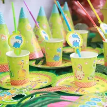 24 шт милые тарелки для вечеринки динозавра круглые бумажные одноразовые посуда для дня рождения карнавал детский душ