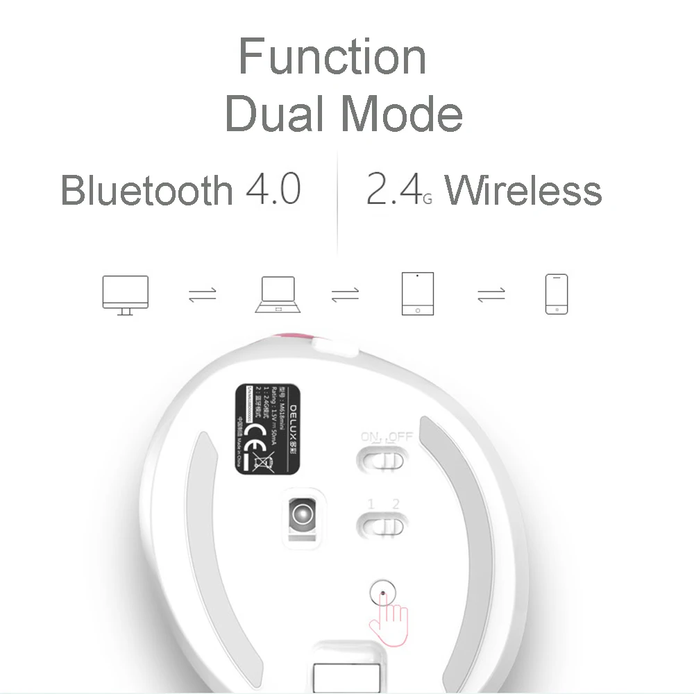 Delux M618 мини беспроводная Bluetooth 4,0 Двойная модель мыши перезаряжаемая эргономичная Вертикальная мышь 2400 dpi оптическая компьютерная мышь