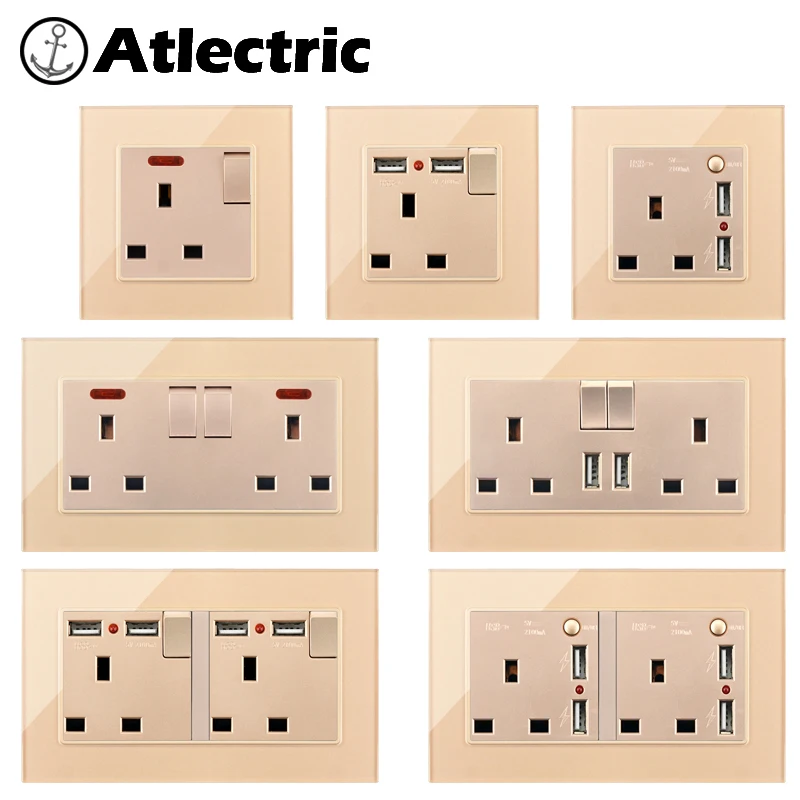 PowerSocket13AWithUSBChargingPortsWallElectricalOutletDouble