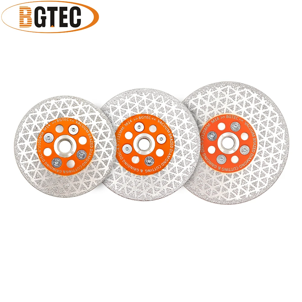 BGTEC 1pc 4/4.5/5&ldquo; Double Sided Vacuum Brazed Diamond Cutting Disc Grinding Marble Granite Stone Tile Saw Blade M14 Thread