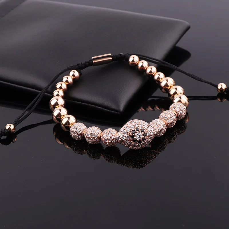 New Design Luxury Men Bracelet Jewelry Gold Plated CZ Pave Fat Eye Charm Beaded Macrame Adjustable Bracelet Women - Image 5