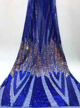 

2019 Latest Blue Gold French Nigerian Lace Fabrics High Quality Tulle African Laces Fabric Wedding African French Tulle Lace