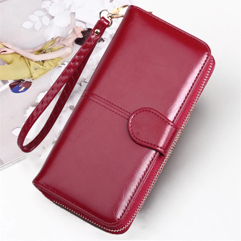 Cena Telefon komórkowy Retro oil skin długi portmonetka z zamkiem damski klips do kartek piękny portfel Mini przenośny uchwyt na karty