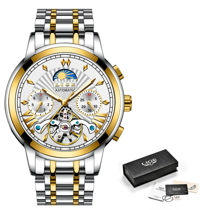 LIGE мужские s часы Топ люксовый бренд мода Tourbillon автоматические механические часы мужские водонепроницаемые часы со скелетом Montre Homme
