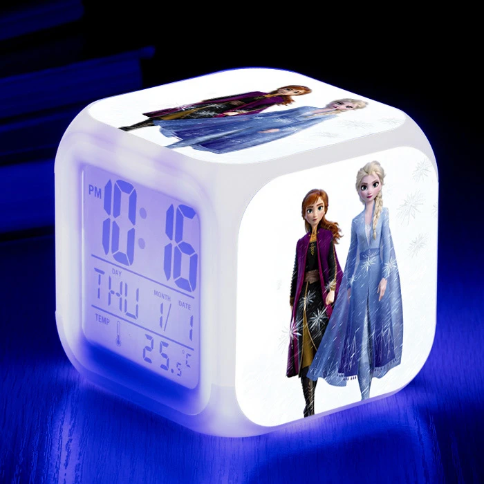 New Arrival Fire Lizard Princess Olaf Elsa Clock Alarm With LED Colorful Light Clock Kids Party Gift Princess Pvc Doll For Girls