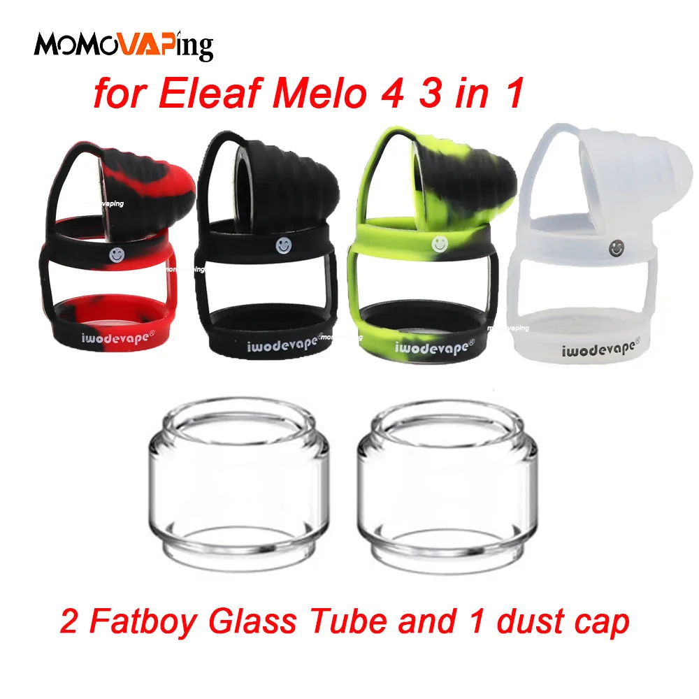 

3 in 1 Replacement 2PCS Clear fatboy glass tube + 1PC Protective Silicone Sleeve Dust Cap Ring for Eleaf Melo 4