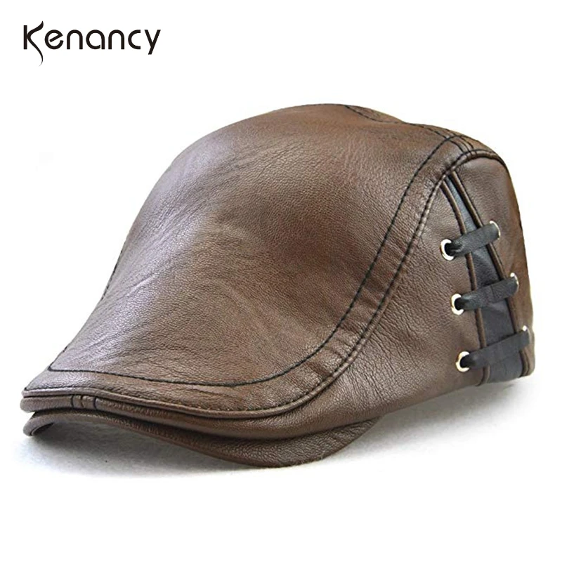 

Kenancy Men'S Unsix Classic Newsboy Cap PU Leather Gatsby Ivy Flat Golf Driving Hat Homme Causal Waterproof Headwear