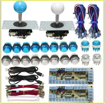 LED Arcade Joystick Button DIY Kit Zero Delay USB Encoder To PC 5Pin Illuminated Joystick+ 5V LED Push Buttons for Game Machine - Цвет: Blue and White Kit 1