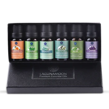 

10ML 6pcs Pure Essential Oils Gift Set Humidifier Aromatherapy Eucalyptus Peppermint Lemongrass Orange Tea Tree Oil