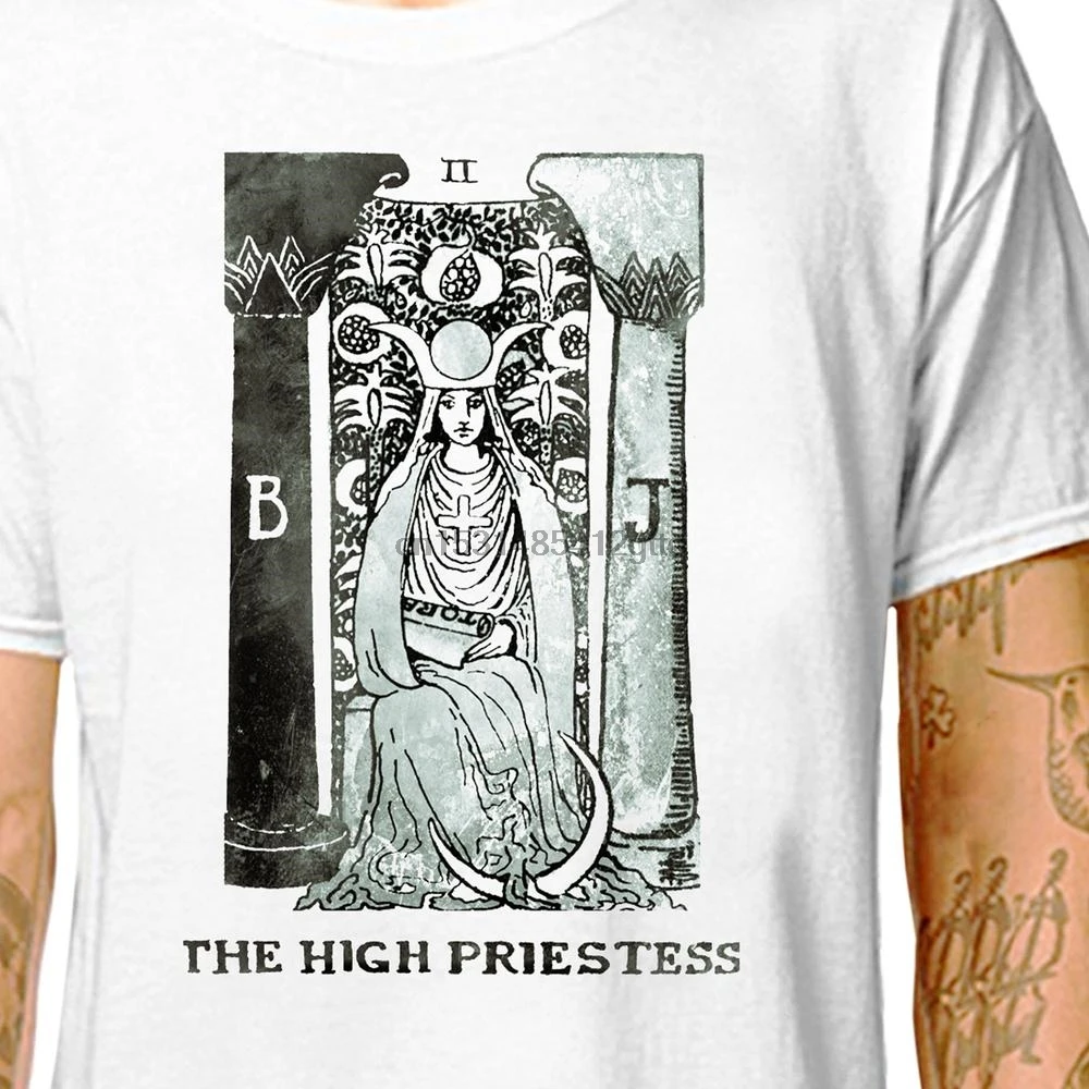 T SHIRT The High Priestess Tarot Card 100% Cotton Tees (LazyCarrot) Rider Waite deck esoteric empress tower | Мужская одежда