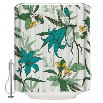 

WARMTOUR Shower Curtain Carnation Flower Plant Illustration Bath Curtains Bathroom Decor with Hooks