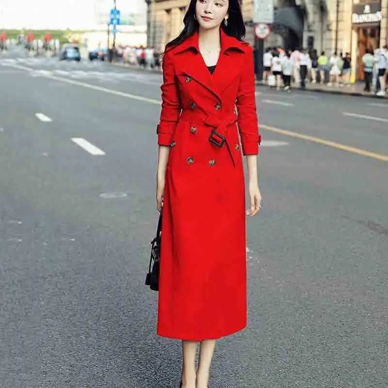 

Women Trench Coat Spring Autumn Fashion Long Women Trench Coat 2023 New Solid color Casual Over-the-knee Women Trench Coat JK63