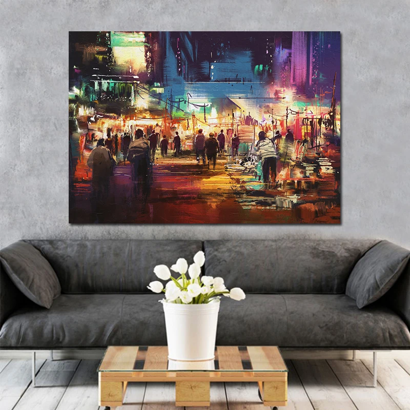 GOODECOR Wall Art Canvas Painting Posters Decorative Painting Lively Street Scene Painting Pictures Frameless