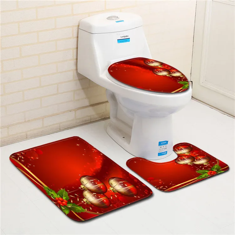 Free Shipping 3Pcs/set Christmas Red Bathroom Carpet Set Dywaniki Lazienkow Bath Mats Rug Tapete Banheiro Tapis Salle De Bain