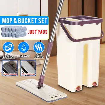 

Home Cleaning Floor Mopper Flat Squeeze Mop with Bucket for Wash Magic Automatic Spin Self Cleaning Lazy Hand-Free Wipe Cleaners