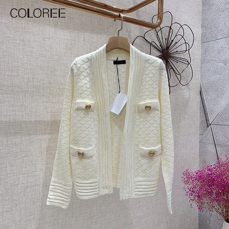 #^Special Price COLOREE 2019 Women Sweater European White/Black Cardigans High Quality Plaid Button Long Sleeve Autumn Female Sweater Cardigans #^Special Price COLOREE 2019 Women Sweater European White/Black Cardigans High Quality Plaid Button Long Sleeve Autumn Female Sweater Cardigans