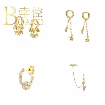 

BOAKO Snake Shape Earrings For Women Ear Cuff Silver 925 Earrings Dangle Piercing Jewelry Fashionable Zircon Серьги #9.8
