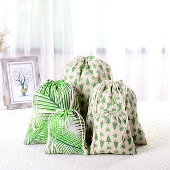 

New Printed Cotton Drawstring Bag Linen Bag for Women Clothes Shoes Makeup Bag Storage Pouch Children Christmas Gift Package
