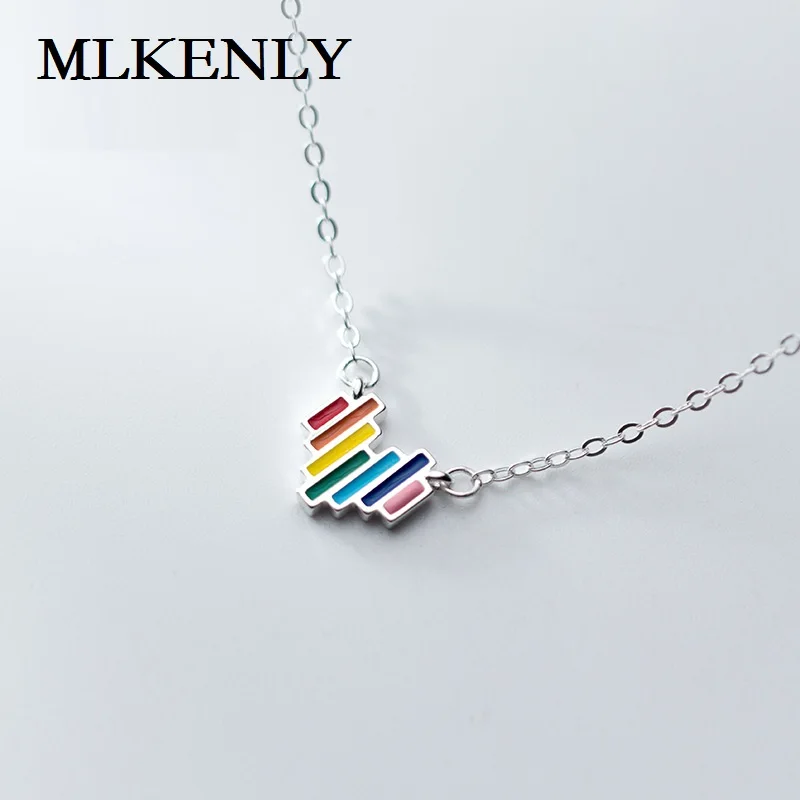 

MLKENLY 925 sterling silver Korean version of the sweet and lovely rainbow love necklace heart-shaped for women jewelry gift