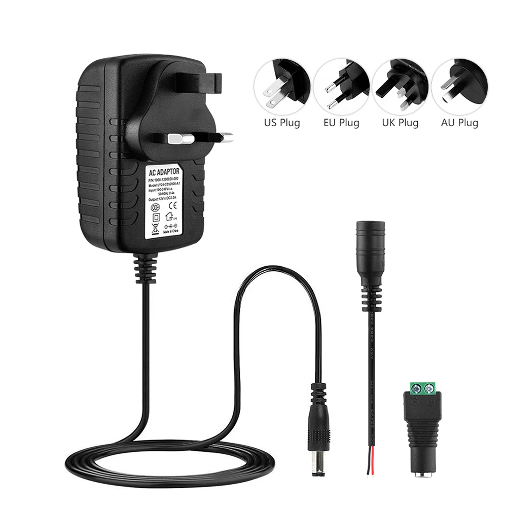 

Power Converter Adapter Supply EU US Plug AC 100-240V to DC 12V 2A Switching Transformer Charger For LED Strip Light CCTV Driver