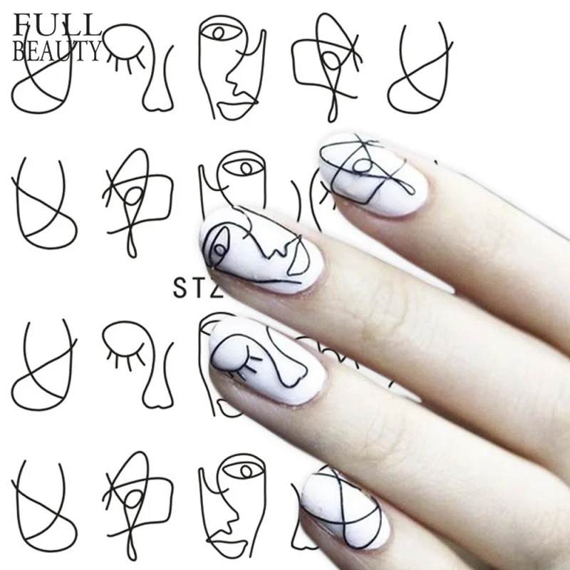Full Beauty 1 лист наклеек для ногтей сделай сам черное абстрактное изображение бумага