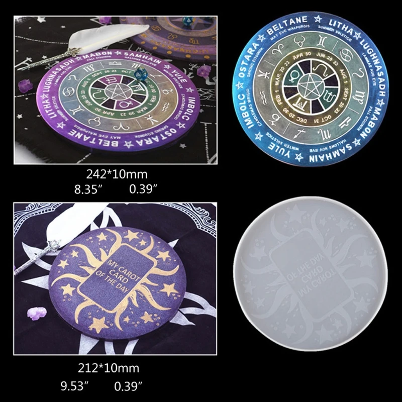 

Pendulum Mat Astrology Zodiac Board Epoxy Resin Mold The Sun Moon Star Tarot Card Tray Round Resin Mold Witchcraft Tools
