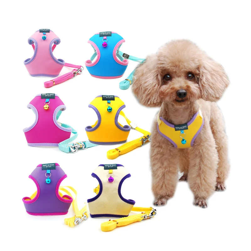 Adjustable Dog Harness Leashes Breathable Mesh Cat Harnesses With Bells Outdoor Walking Training Vest Set For Small Medium Dogs