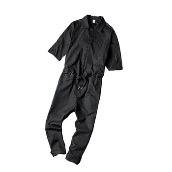 

Japanese retro jumpsuit short-sleeved jumpsuit tide men's casual tooling nine points suspenders suit