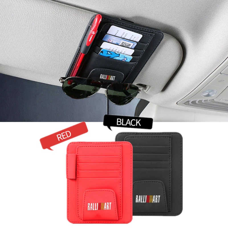 Car Sun Visor Glasses Holder Card Storage Bag Per Mitsubishi Ralliart Asx Lancer 10 9 Pajero Eclipse Galant Mirage Montero Evo