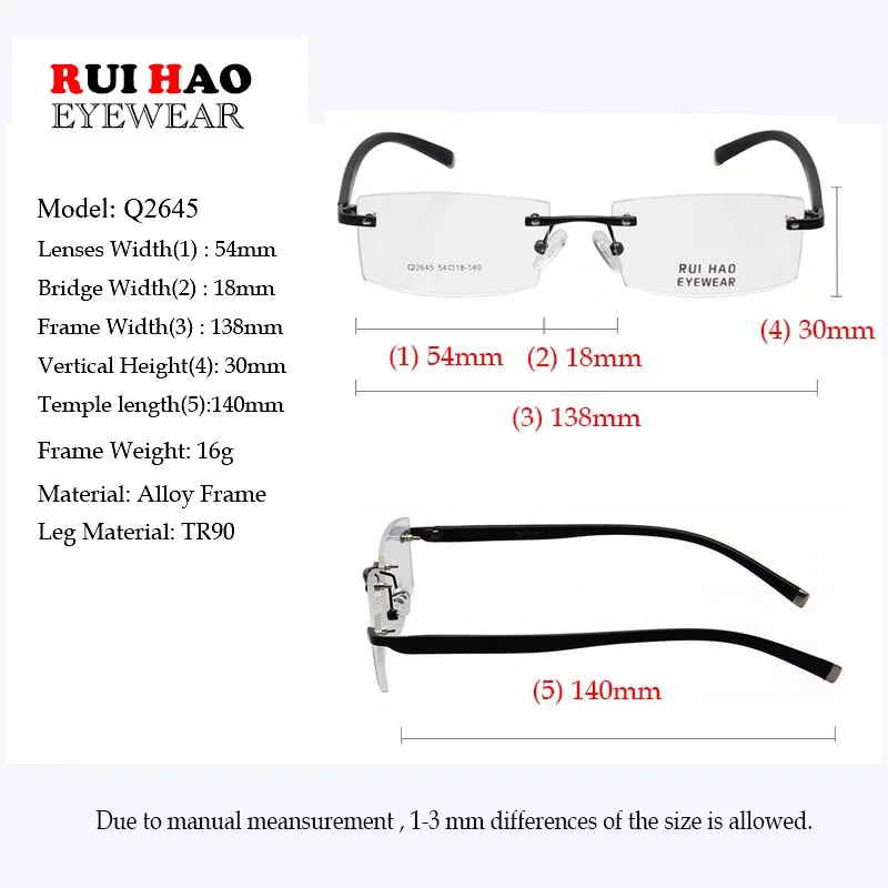 Унисекс очки без оправы мужские прямоугольные деловые оптические супер
