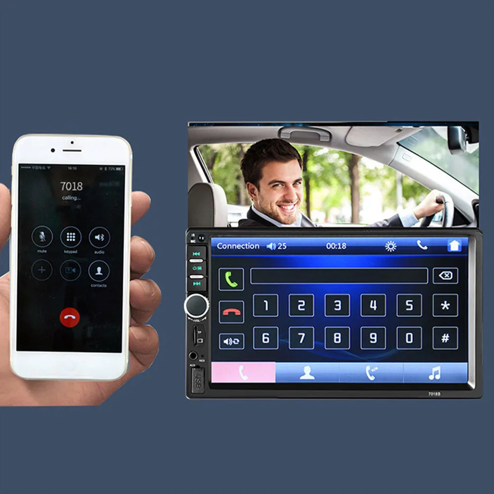 

7 Inch Car MP5 Player TF Stereo Bluetooth Hands Free Digital Multimedia FM Radio 2Din Touch Screen Aux Remote Control USB HD