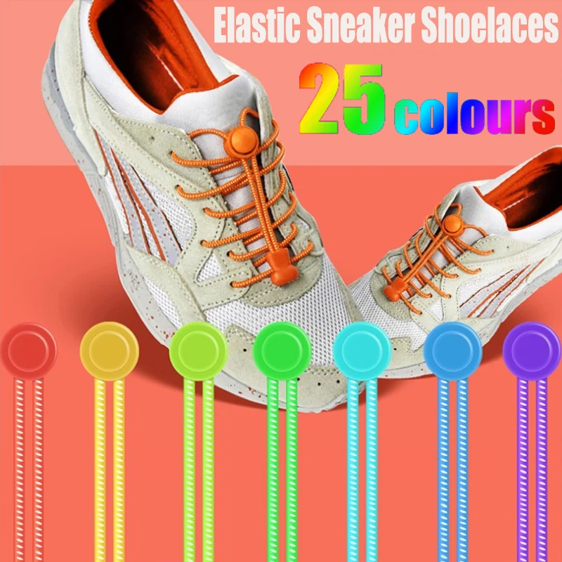 Stretching Sneaker Shoelaces Lock Popular Shoe Laces Running Triathlon Jogging 1Set Elastic 25 Colors Shoestrings Lace