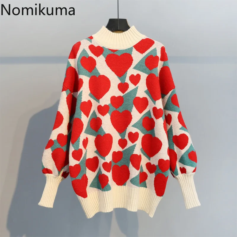 Nomikuma 2020 зимний женский пуловер свитер корейский Love Heart Pull Femme Повседневная